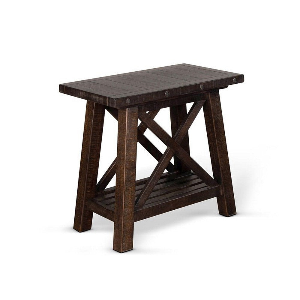 Anva Accent Chairside Table Dark Brown Mahogany Wood Rectangular 28’’ BM325477