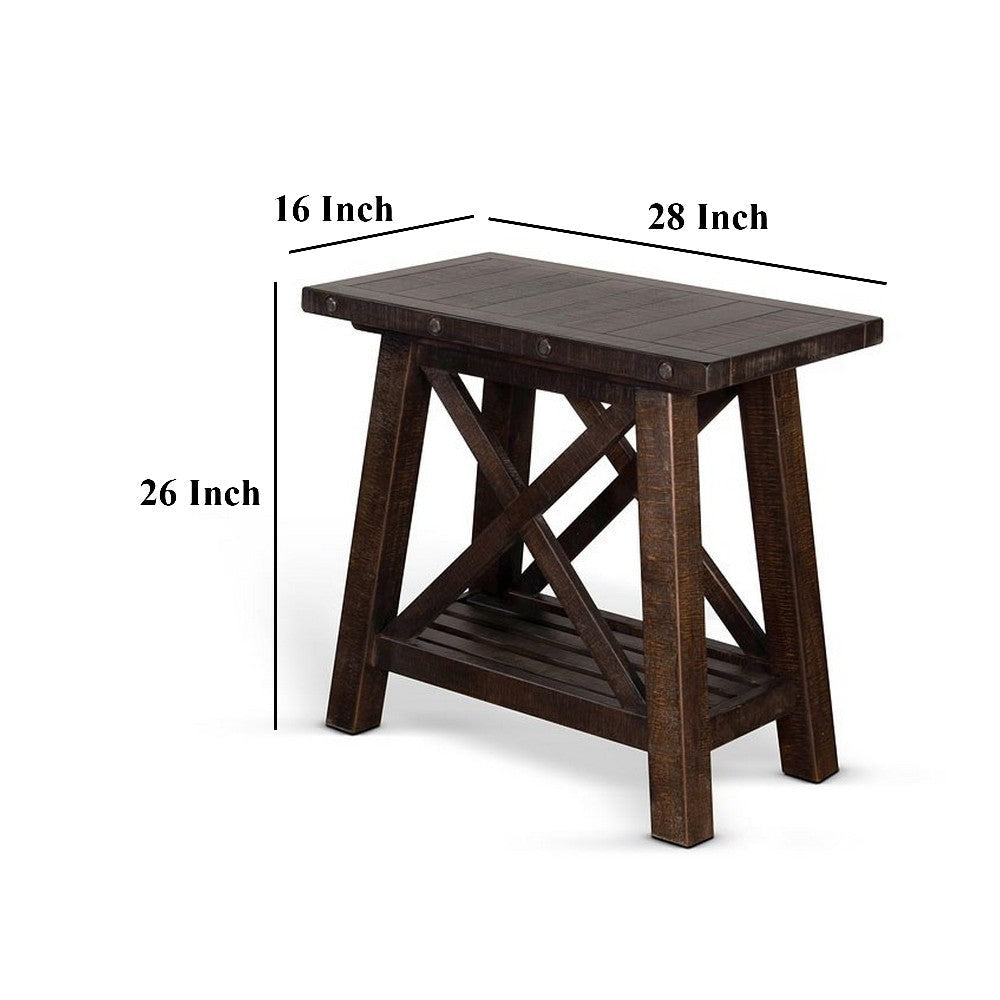 Anva Accent Chairside Table Dark Brown Mahogany Wood Rectangular 28’’ BM325477