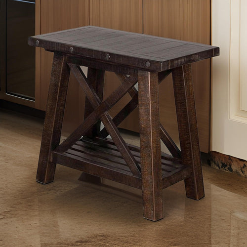 Anva Accent Chairside Table, Dark Brown Mahogany Wood, Rectangular 28"