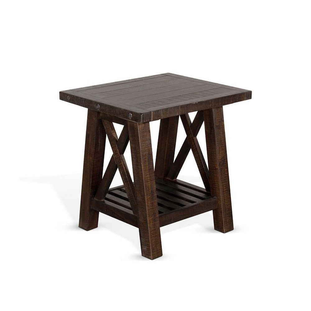 Anva Side End Table Dark Brown Mahogany Wood Shelf Rectangular 24’’ BM325478