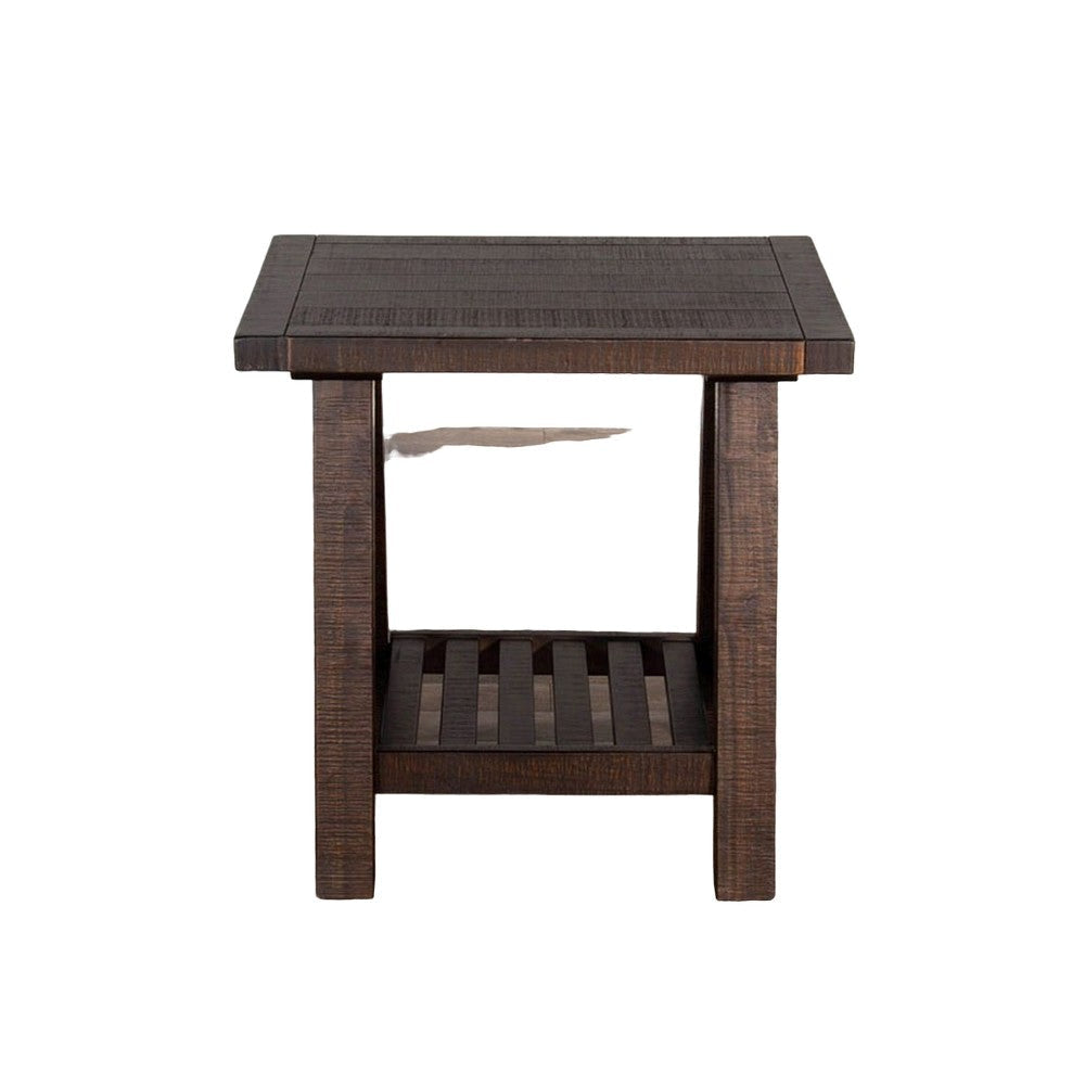 Anva Side End Table Dark Brown Mahogany Wood Shelf Rectangular 24’’ BM325478