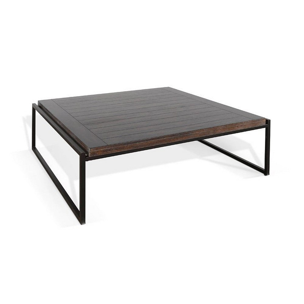 Lery Coffee Table Dark Brown 50’’ Square Wood Top Black Metal Frame BM325480