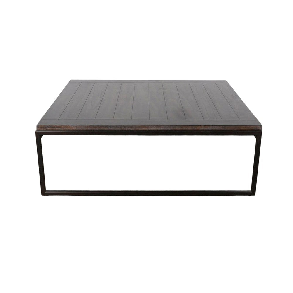 Lery Coffee Table Dark Brown 50’’ Square Wood Top Black Metal Frame BM325480