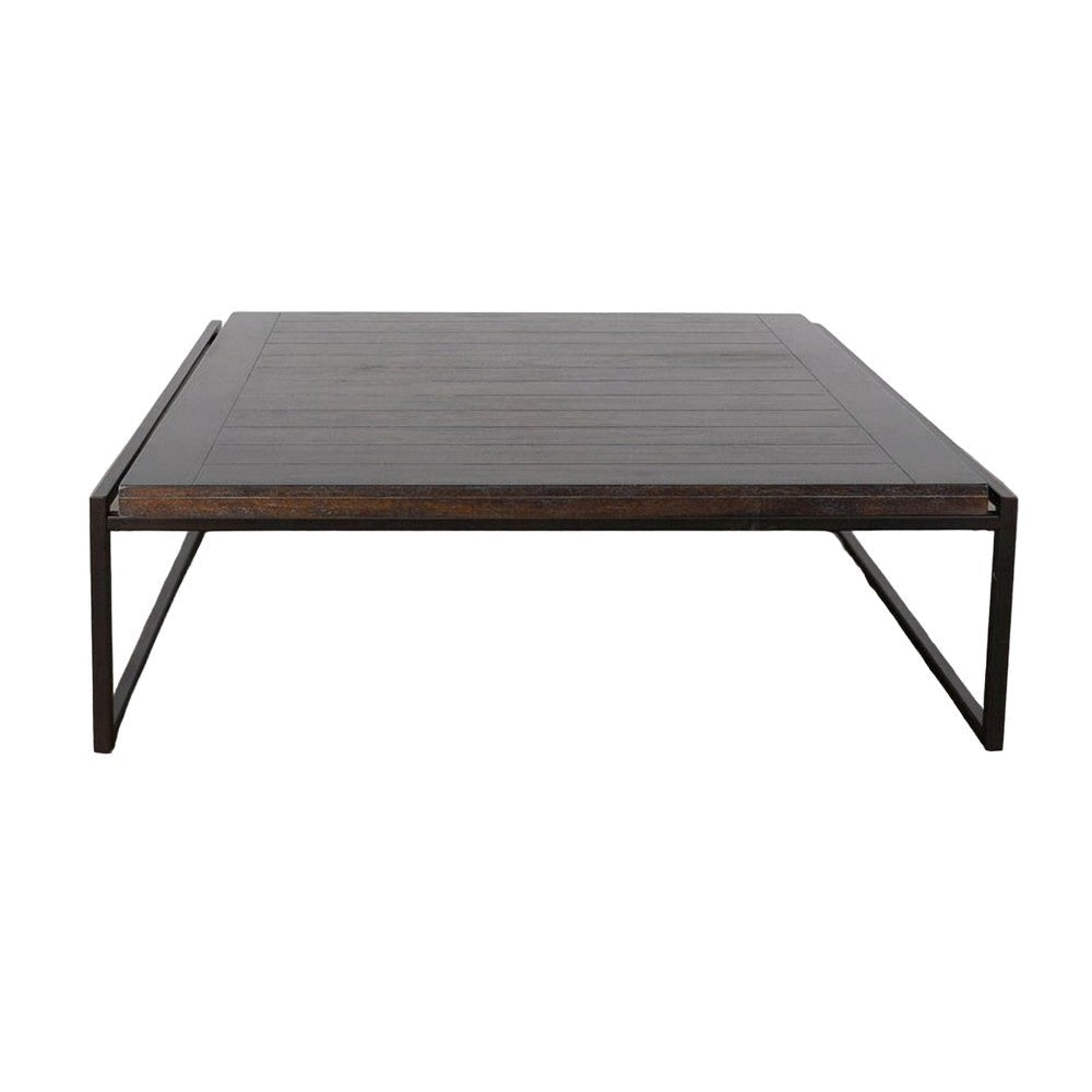 Lery Coffee Table Dark Brown 50’’ Square Wood Top Black Metal Frame BM325480