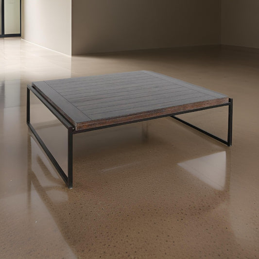 Lery Coffee Table, Dark Brown 50" Square Wood Top, Black Metal Frame