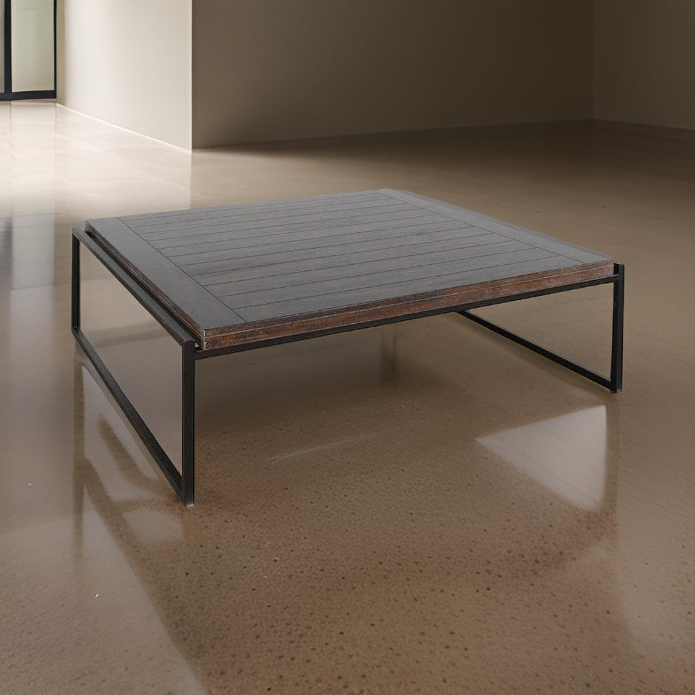 Lery Coffee Table, Dark Brown 50" Square Wood Top, Black Metal Frame