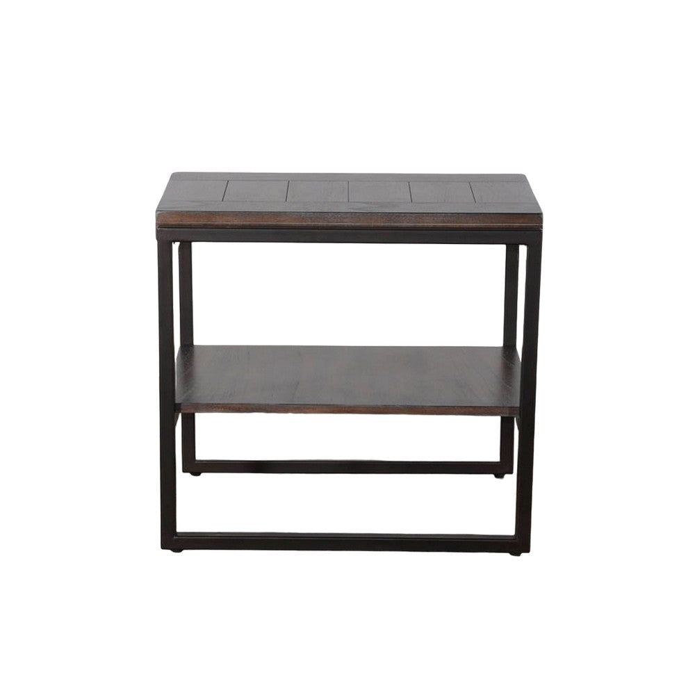 Lery Accent Chairside Table Dark Brown Mahogany Wood 24’’ Black Metal BM325481
