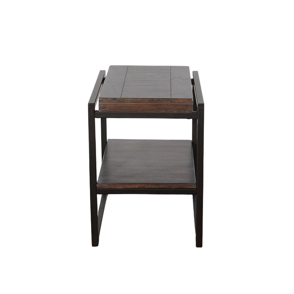 Lery Accent Chairside Table Dark Brown Mahogany Wood 24’’ Black Metal BM325481