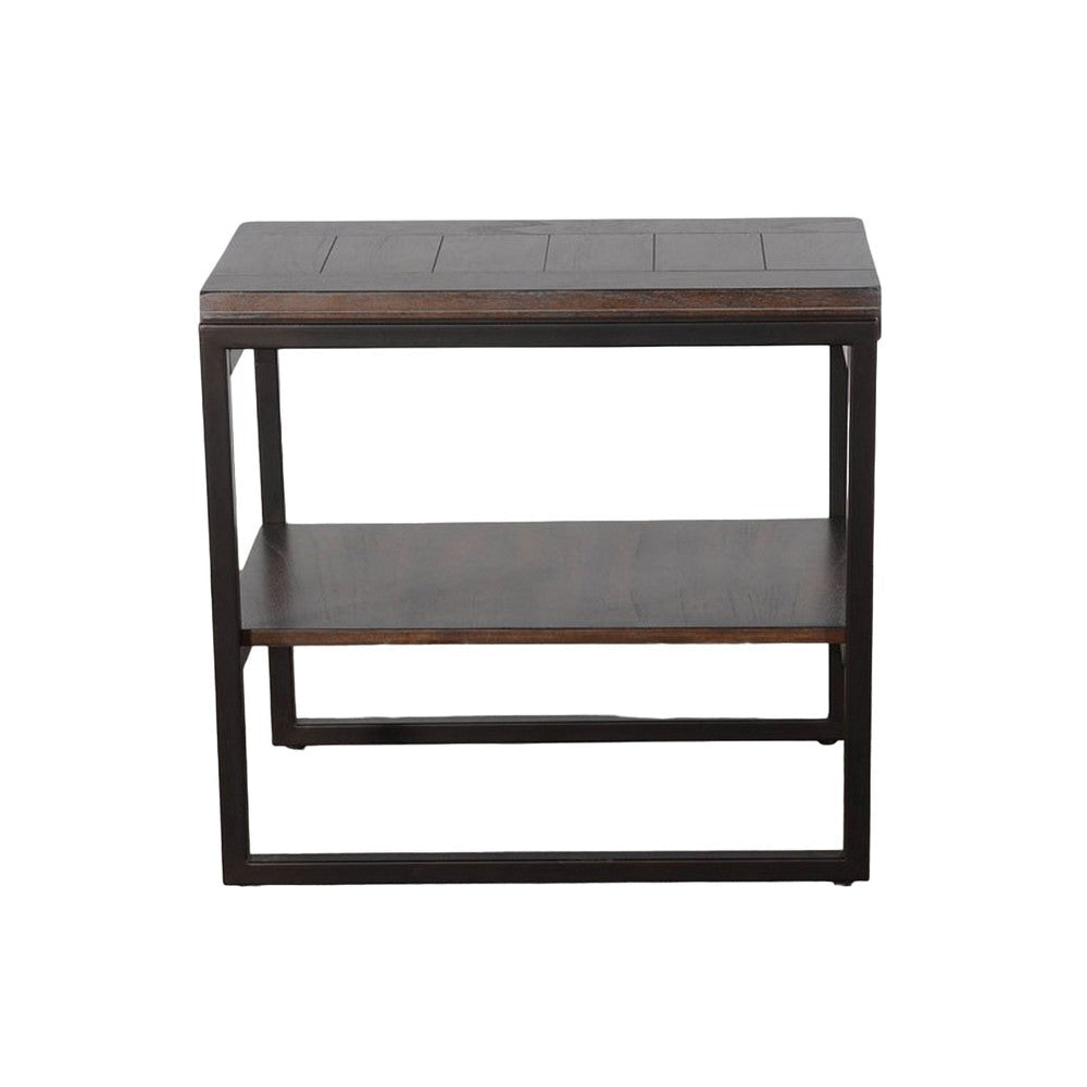Lery Accent Chairside Table Dark Brown Mahogany Wood 24’’ Black Metal BM325481