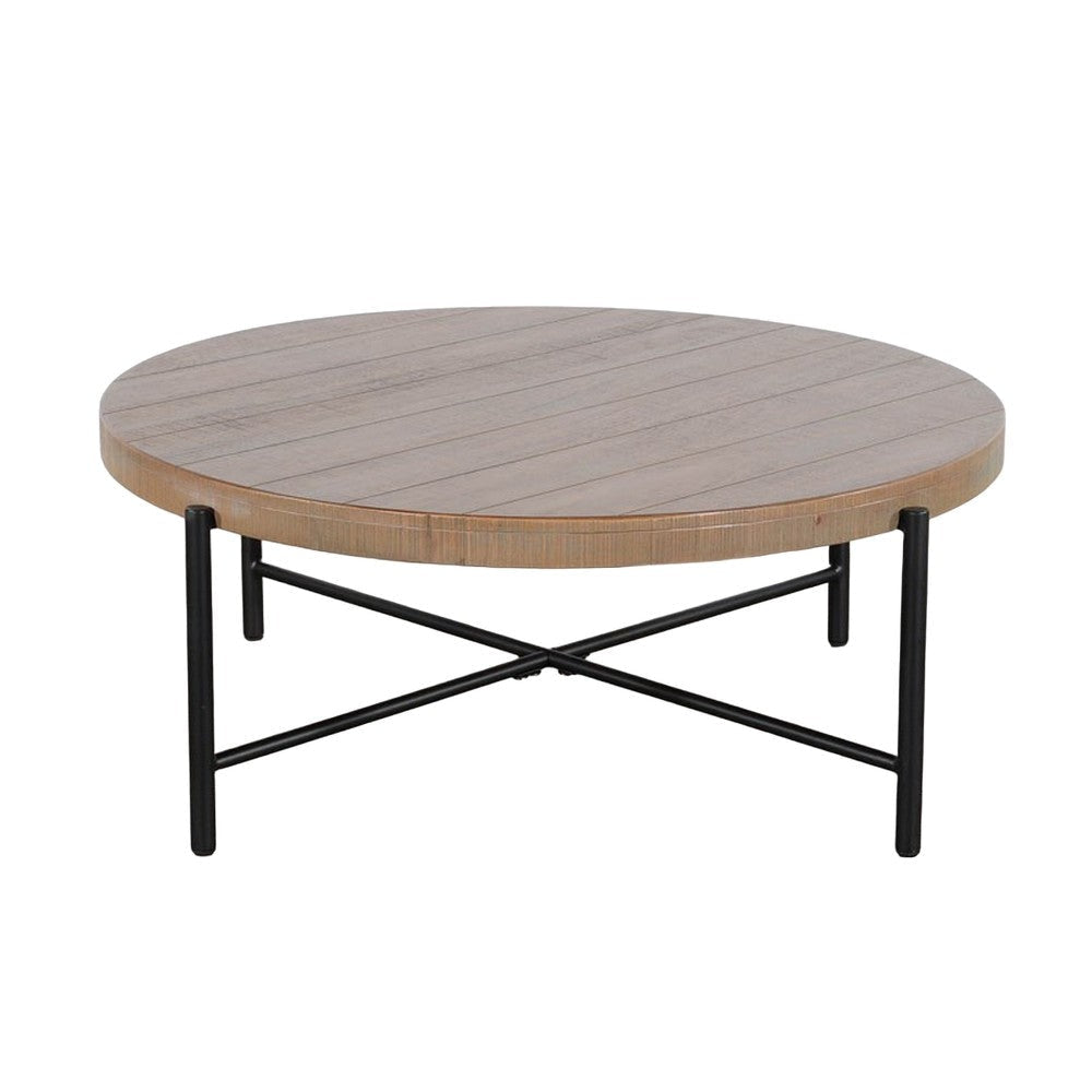 Reena Coffee Table Light Brown Mahogany Black Metal Frame Round 39’’ BM325484