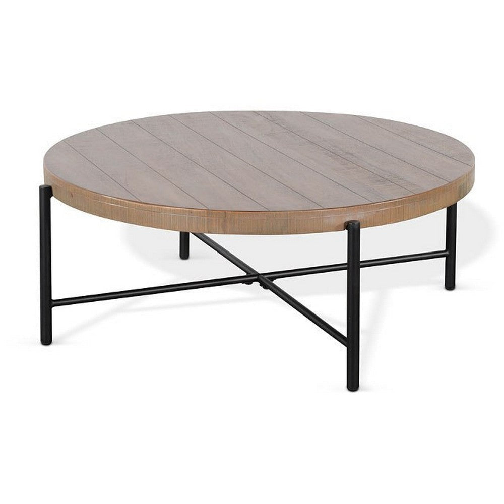 Reena Coffee Table Light Brown Mahogany Black Metal Frame Round 39’’ BM325484