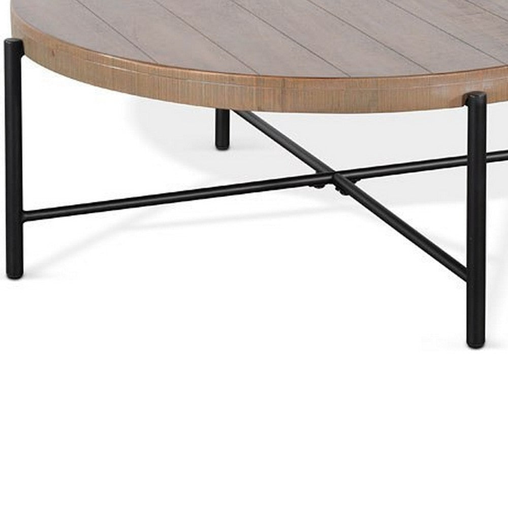 Reena Coffee Table Light Brown Mahogany Black Metal Frame Round 39’’ BM325484