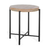 Reena Accent Chairside Table Light Brown Wood Black Metal Round 22’’ BM325485