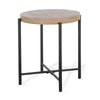 Reena Accent Chairside Table Light Brown Wood Black Metal Round 22’’ BM325485