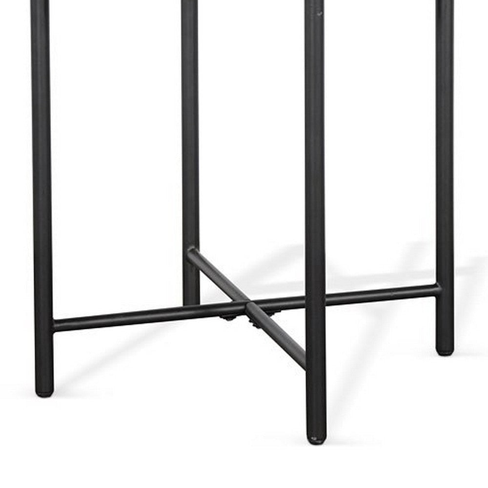 Reena Accent Chairside Table Light Brown Wood Black Metal Round 22’’ BM325485