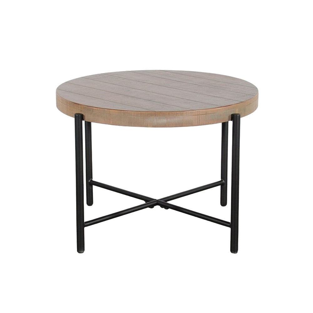 Reena End Table Light Brown Mahogany Black Metal Frame Round 28’’ BM325486