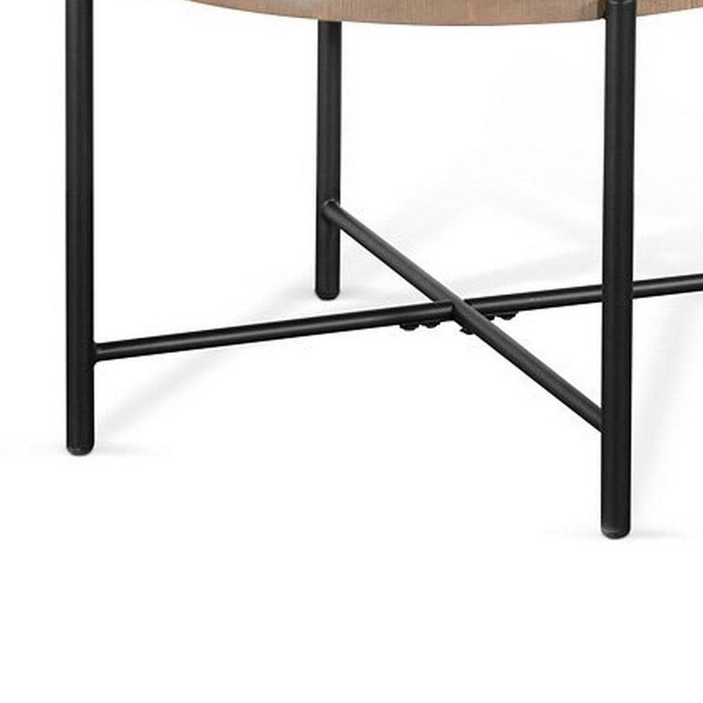 Reena End Table Light Brown Mahogany Black Metal Frame Round 28’’ BM325486