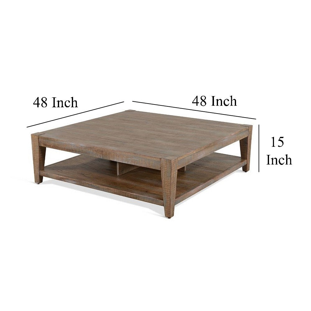 Lilly Coffee Table 1 Shelf Light Brown Mahogany Wood Square 48’’ BM325487