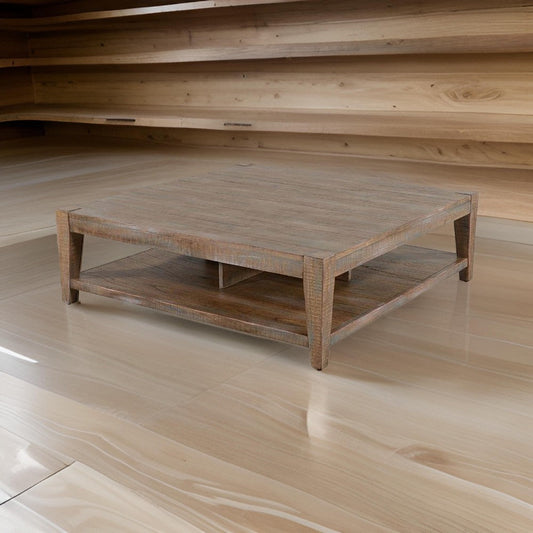 Lilly Coffee Table, 1 Shelf, Light Brown Mahogany Wood, Square 48"