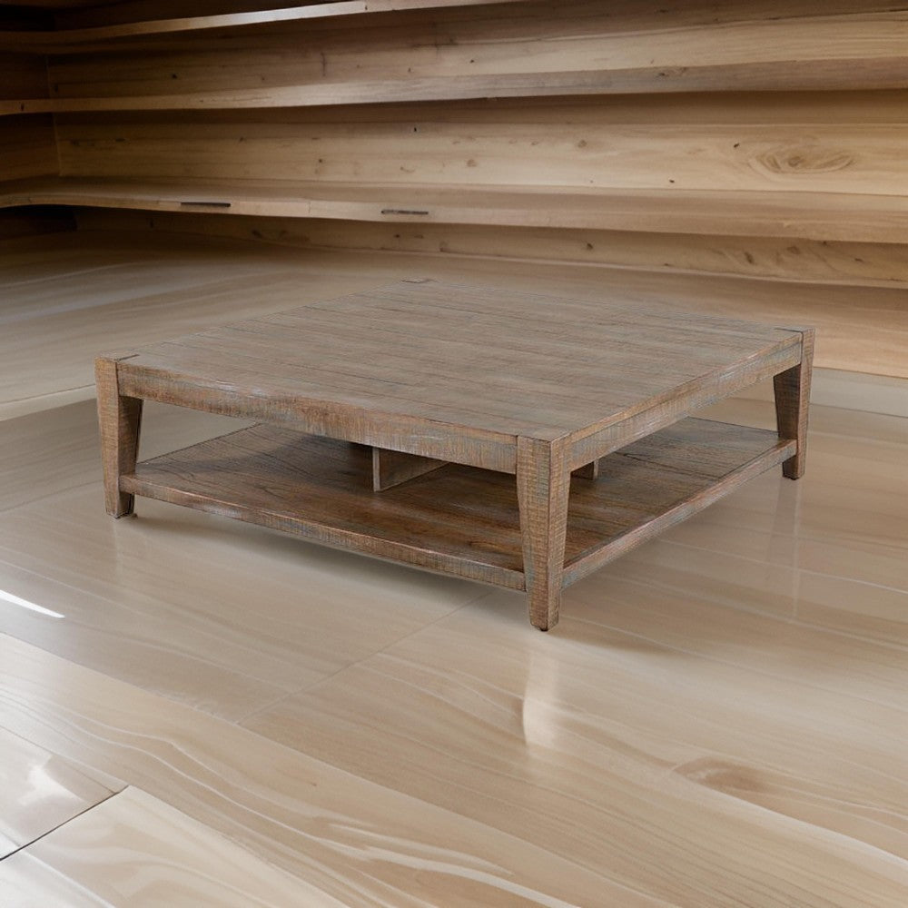 Lilly Coffee Table, 1 Shelf, Light Brown Mahogany Wood, Square 48"