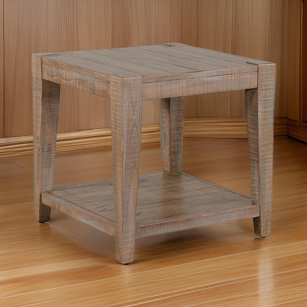 Lilly Side End Table, 1 Shelf, Weathered Brown, 24 Inch Square