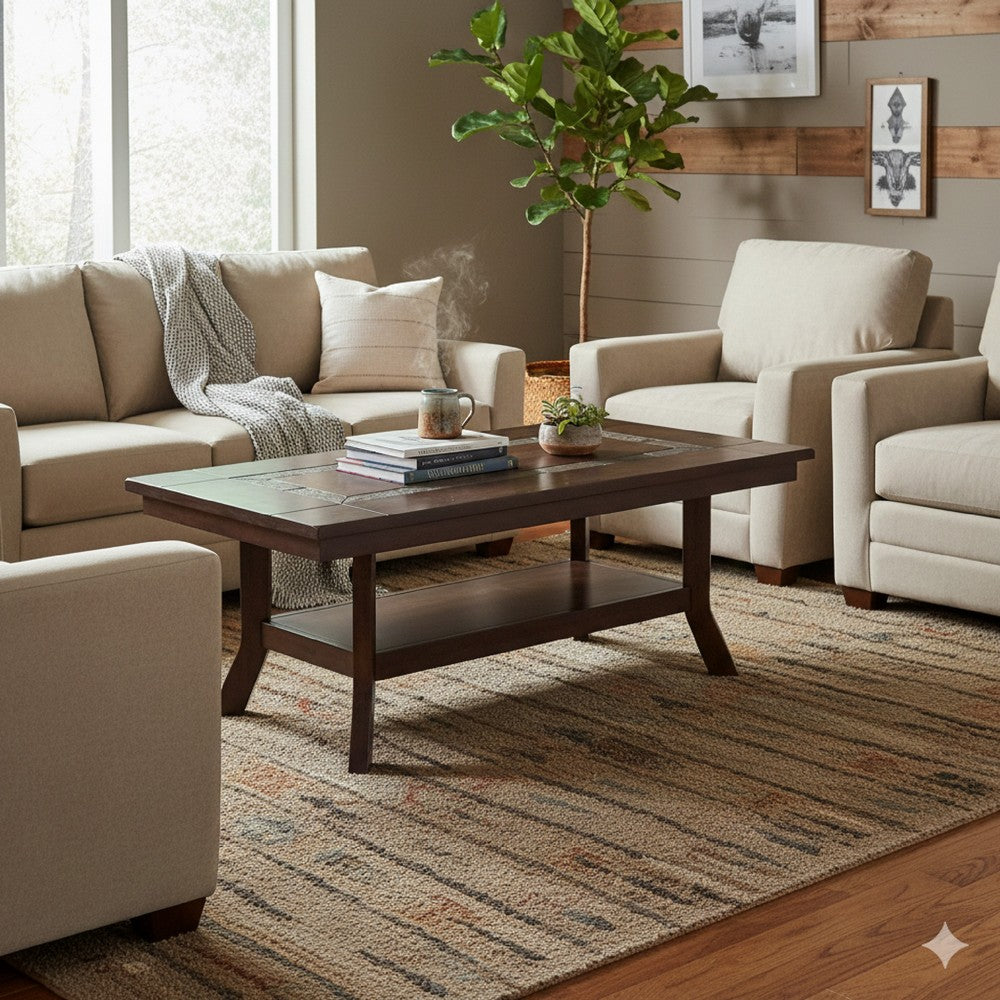 Odel Coffee Table, 1 Shelf, Dark Brown Mahogany, Rectangular 49" Top