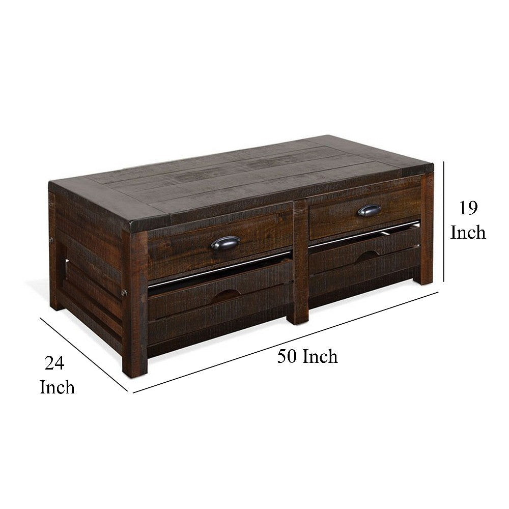 Flint Coffee Table 2 Drawers Crates Dark Brown Mahogany 50’’ Top BM325505