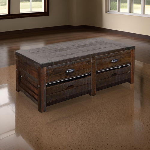Flint Coffee Table, 2 Drawers, Crates, Dark Brown Mahogany, 50" Top