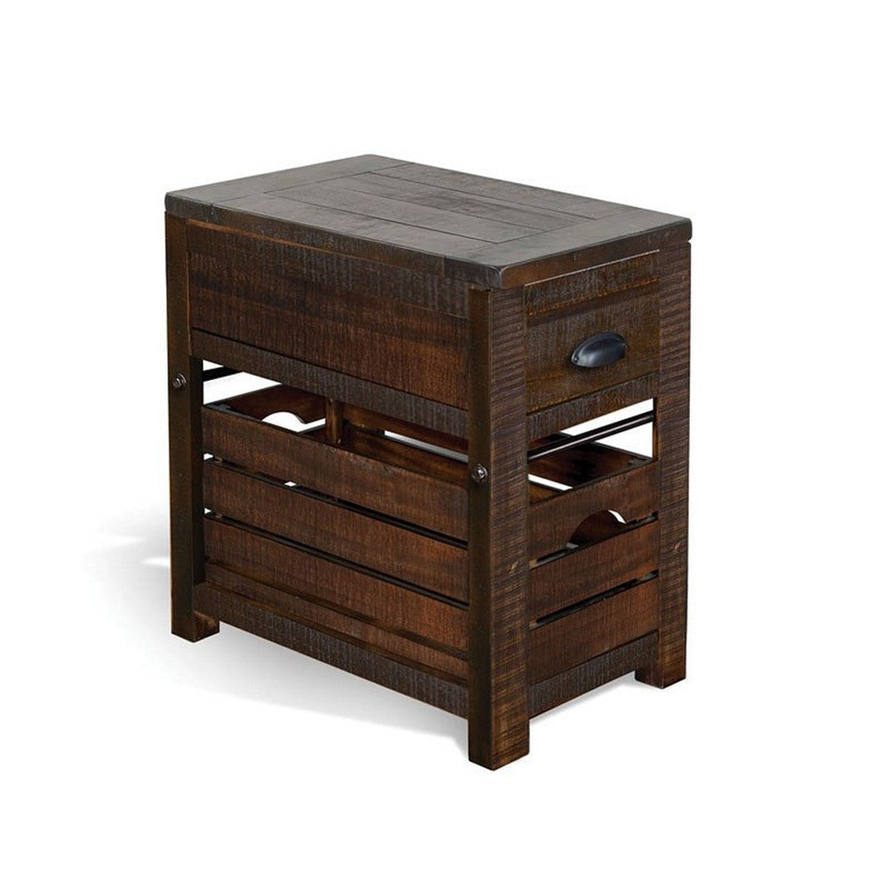 Flint Accent Chairside Table 1 Drawer Crate 26’’ Dark Brown Wood BM325506