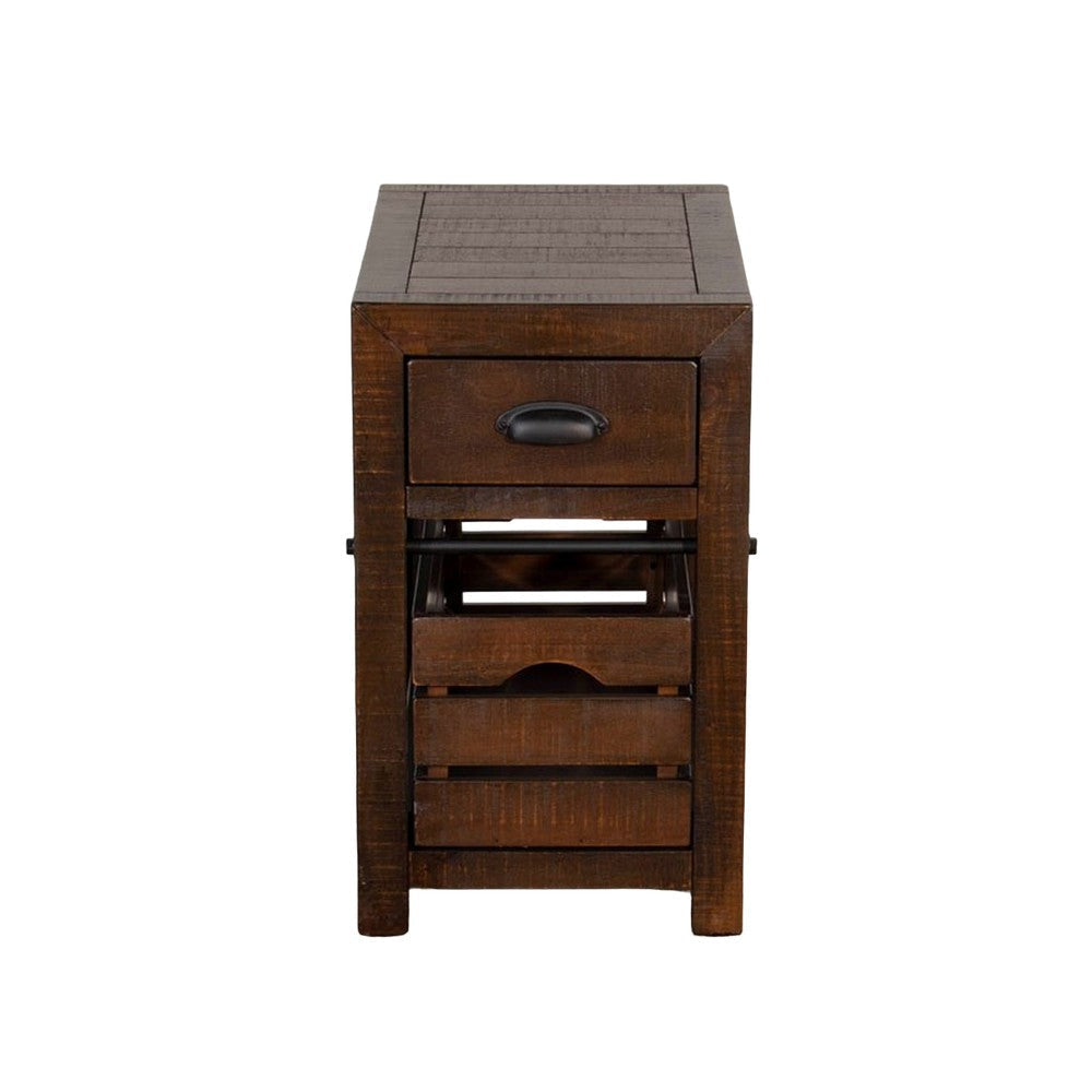 Flint Accent Chairside Table 1 Drawer Crate 26’’ Dark Brown Wood BM325506