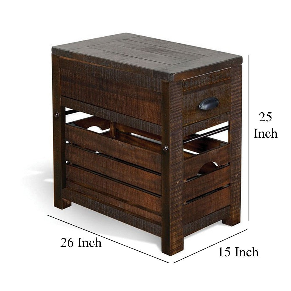 Flint Accent Chairside Table 1 Drawer Crate 26’’ Dark Brown Wood BM325506