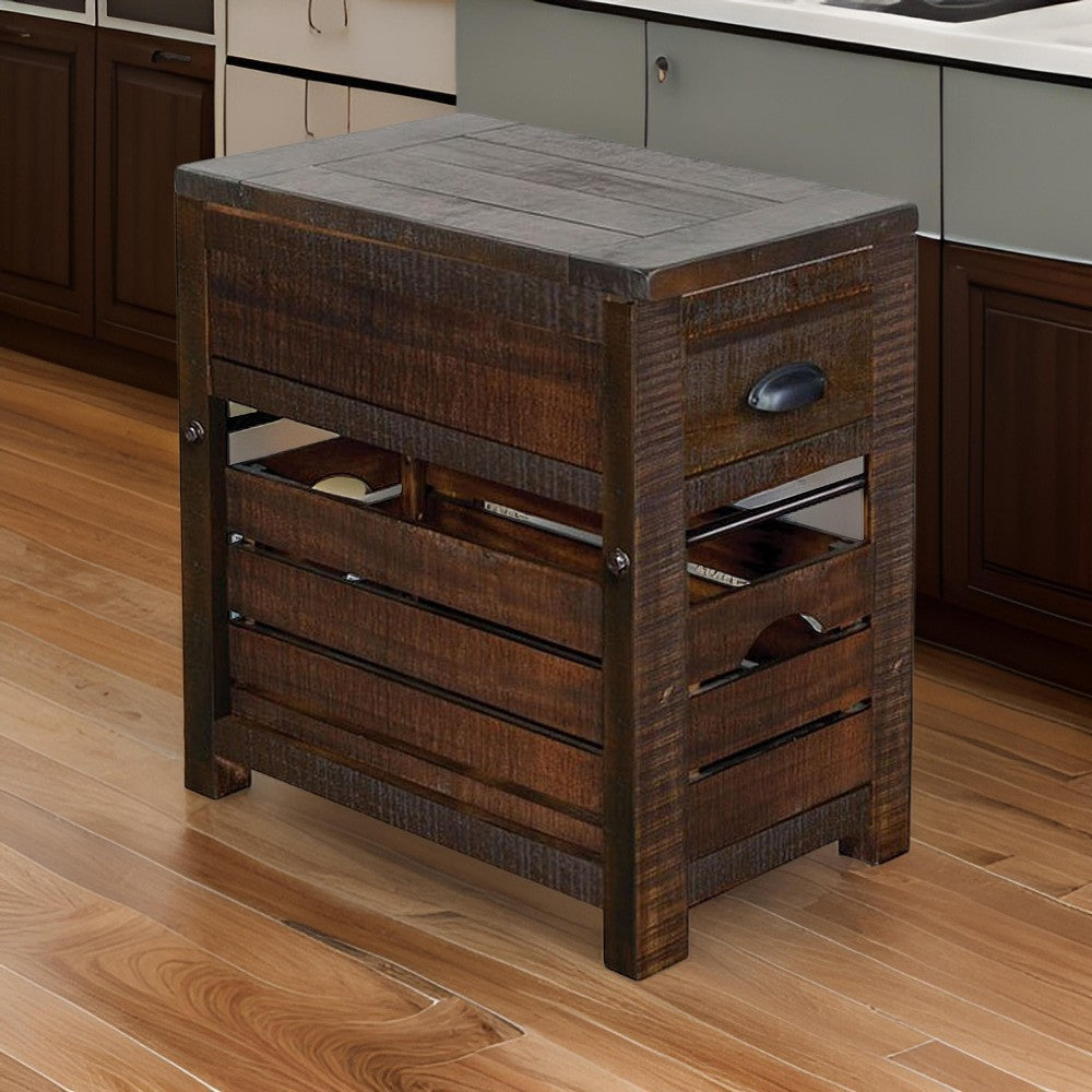Flint Accent Chairside Table, 1 Drawer, Crate, 26" Dark Brown Wood