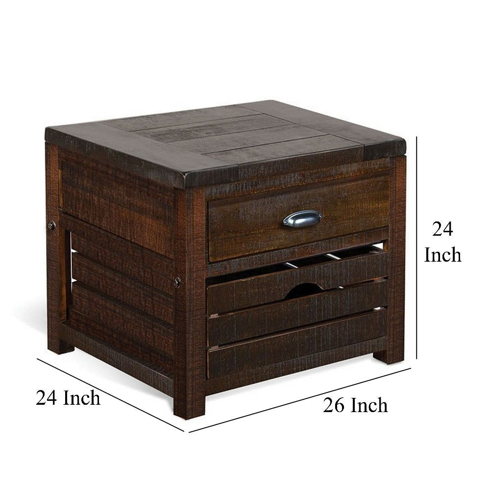 Flint End Table 1 Drawer 1 Crate Dark Brown Mahogany Wood 26’’ Top BM325507