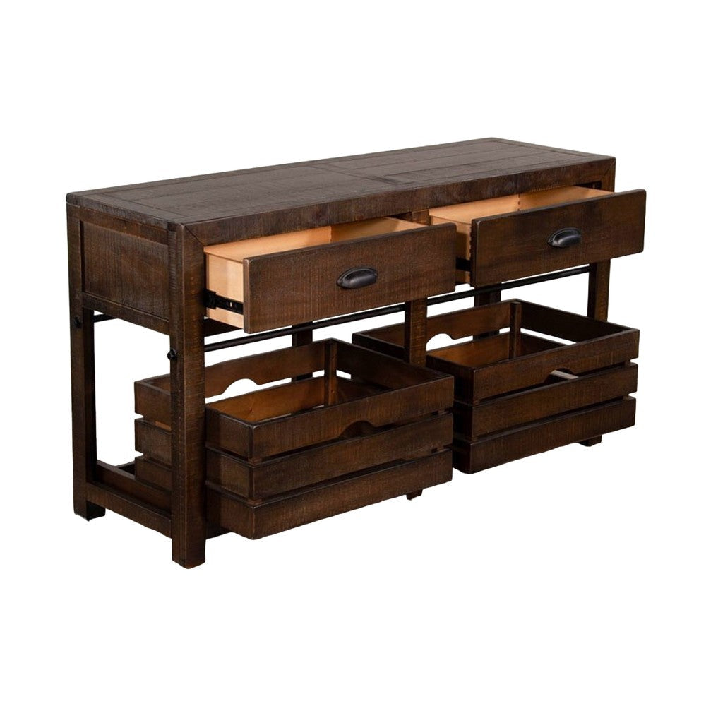 Flint Sofa Table 2 Drawers Crates Dark Brown Mahogany Wood 50’’ Top BM325508