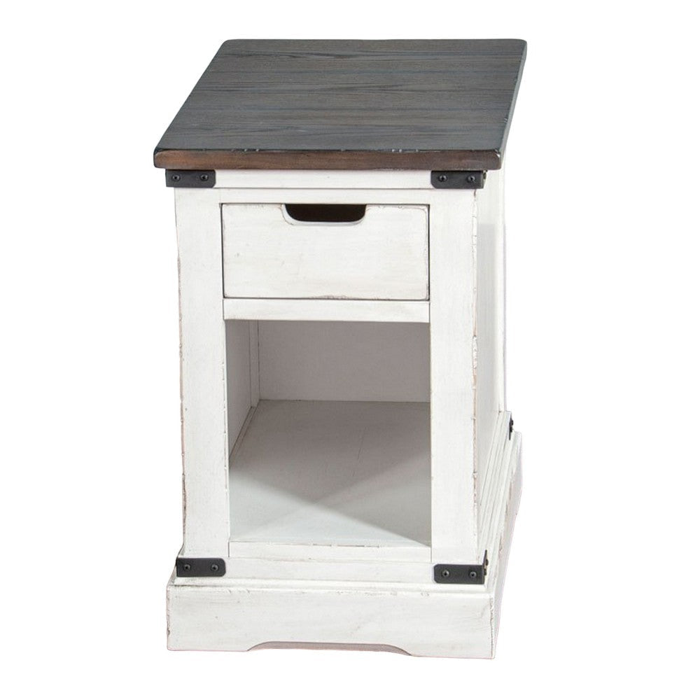 Laibi Side Table French Country White Brown Mahogany Wood 26x16 Top BM325509