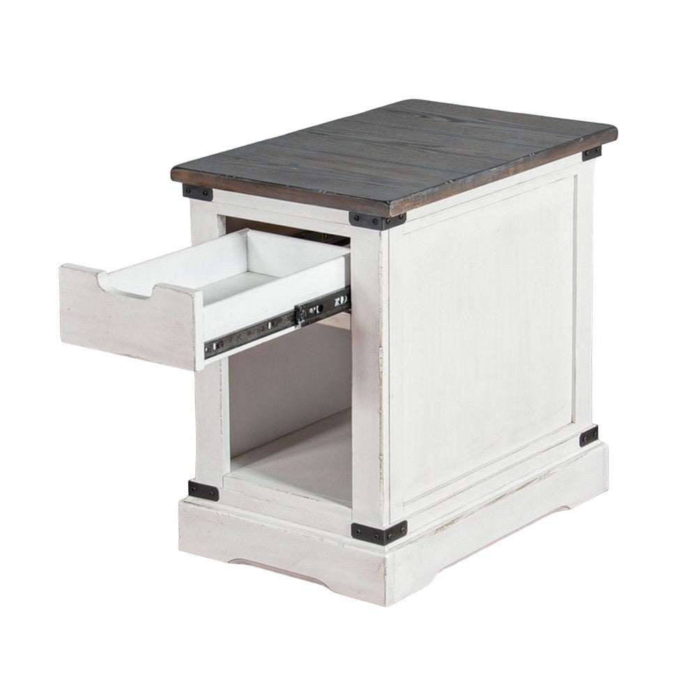 Laibi Side Table French Country White Brown Mahogany Wood 26x16 Top BM325509