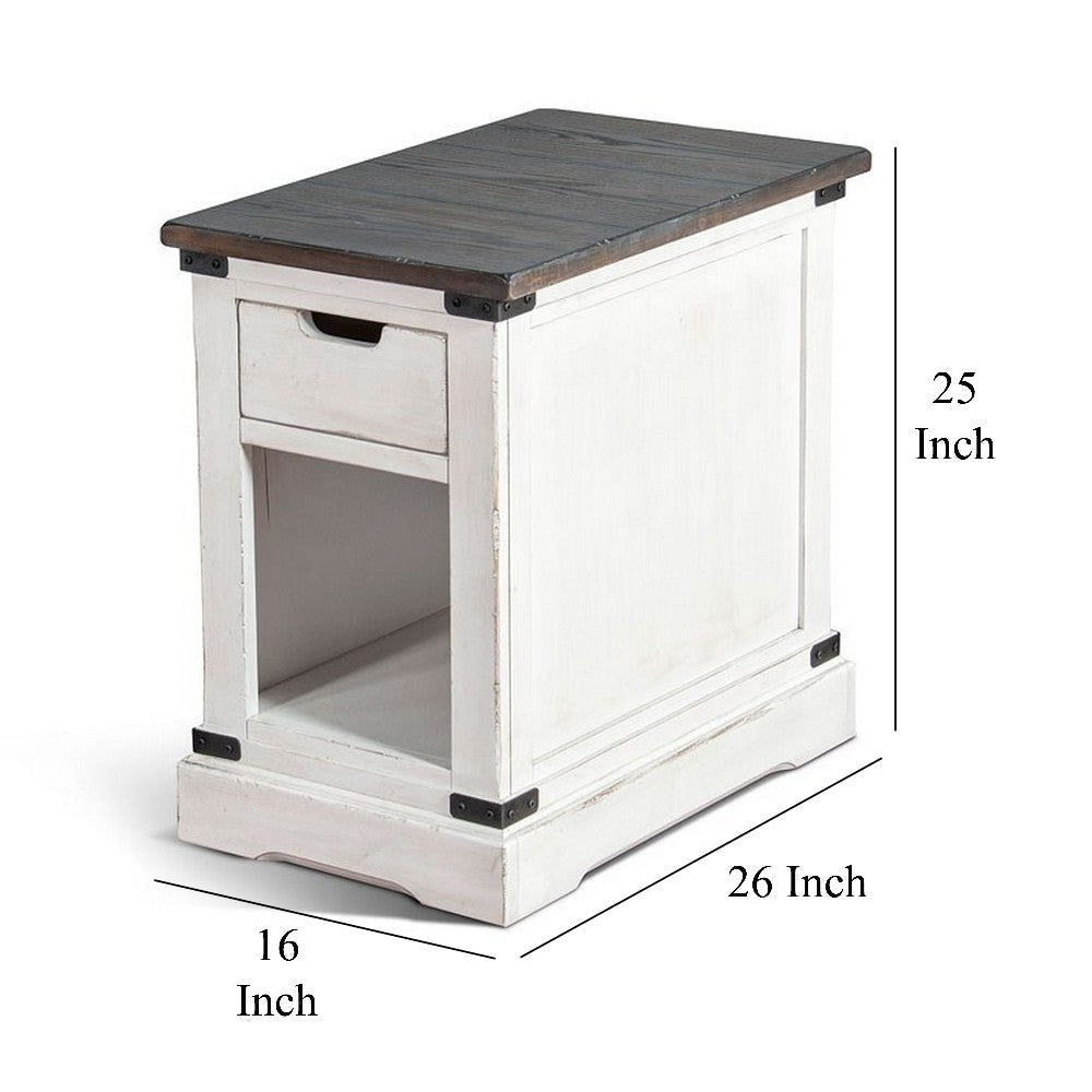 Laibi Side Table French Country White Brown Mahogany Wood 26x16 Top BM325509