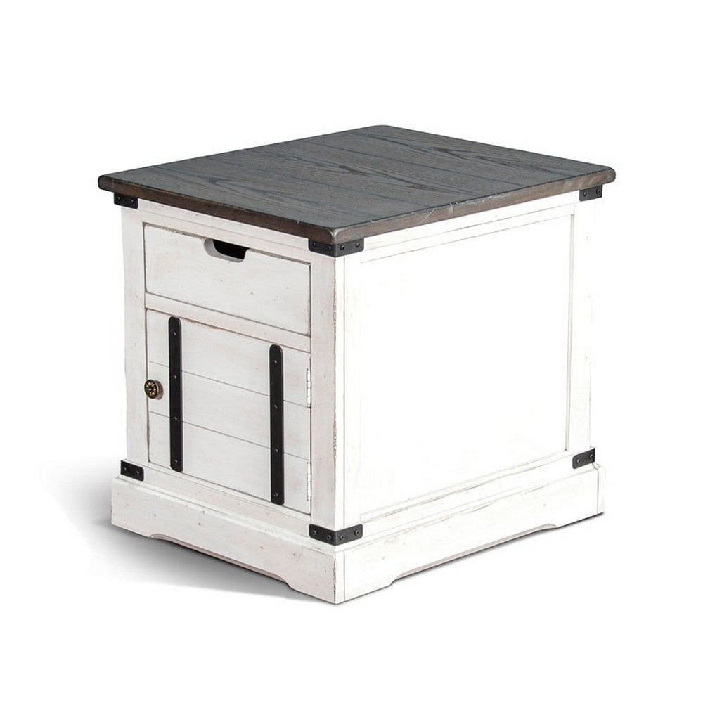 Laibi Side Table French Country White Brown Mahogany Wood 26x22 Top BM325510