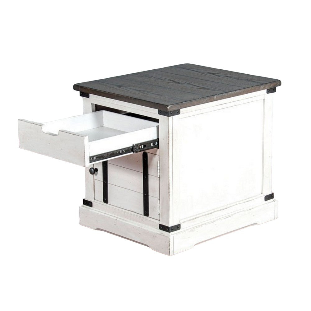 Laibi Side Table French Country White Brown Mahogany Wood 26x22 Top BM325510