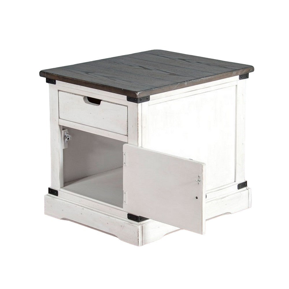 Laibi Side Table French Country White Brown Mahogany Wood 26x22 Top BM325510