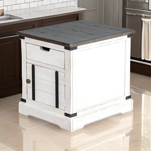 Laibi Side Table, French Country White, Brown Mahogany Wood, 26x22 Top