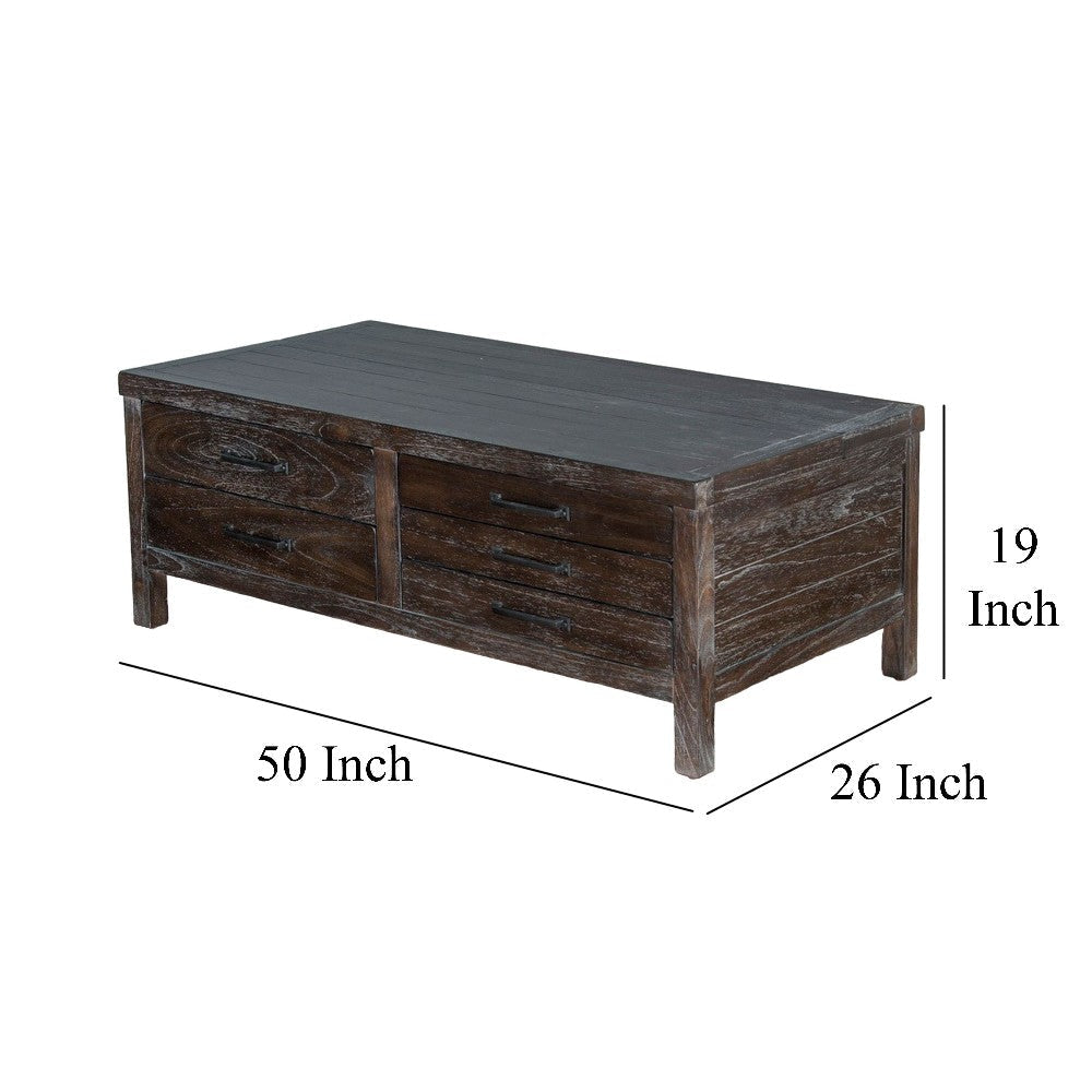 Nikay Coffee Table 5 Drawers Dark Brown Mindi Rectangular 50’’ Top BM325511