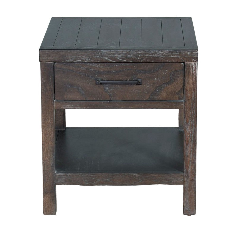 Nikay Side End Table 1 Drawer Shelf Dark Brown Mindi Wood 26’’ Top BM325513