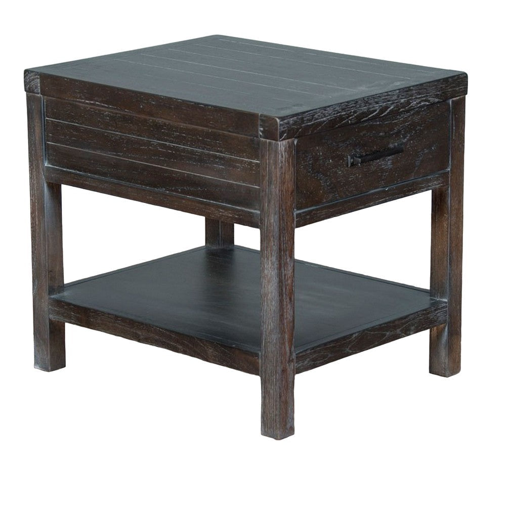 Nikay Side End Table 1 Drawer Shelf Dark Brown Mindi Wood 26’’ Top BM325513