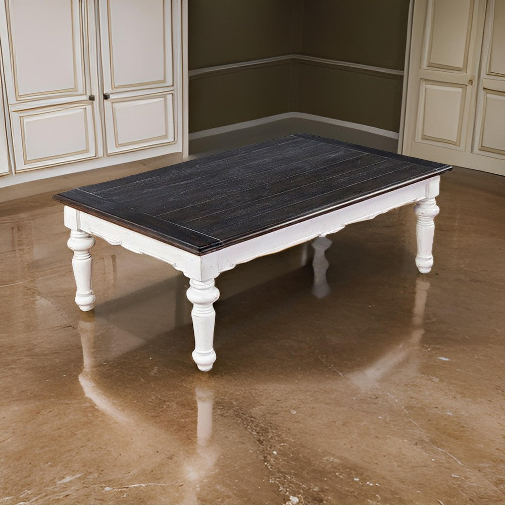 Kiyan Coffee Table, White, Dark Brown Mahogany, Rectangular 52" Top