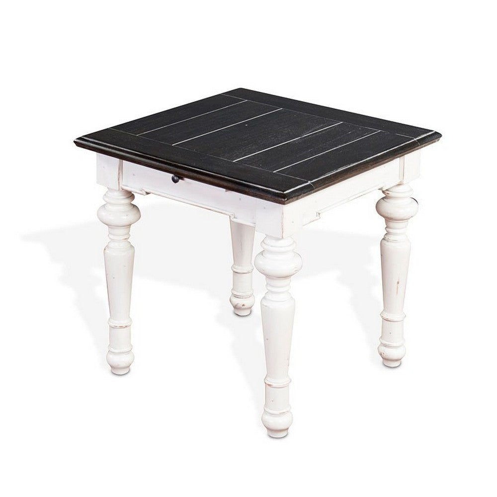 Kiyan End Table 1 Drawer Off White Dark Brown Mahogany 24’’ Top BM325517