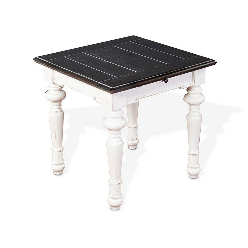 Kiyan End Table 1 Drawer Off White Dark Brown Mahogany 24’’ Top BM325517