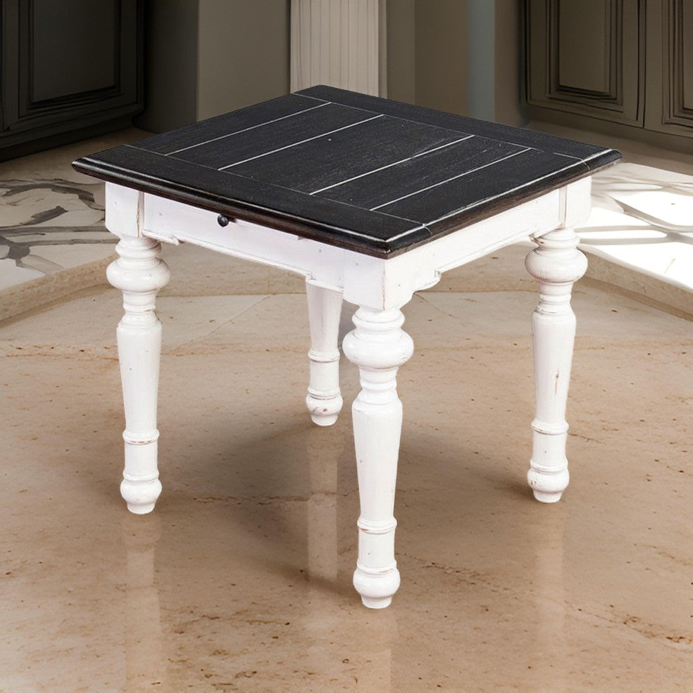 Kiyan End Table, 1 Drawer, Off White, Dark Brown Mahogany, 24" Top