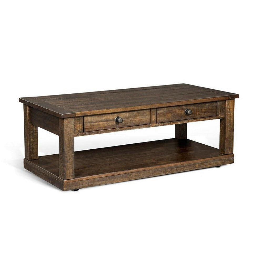 Flint Coffee Table 2 Drawers Shelf Dark Brown Mahogany 48’’ Top BM325518