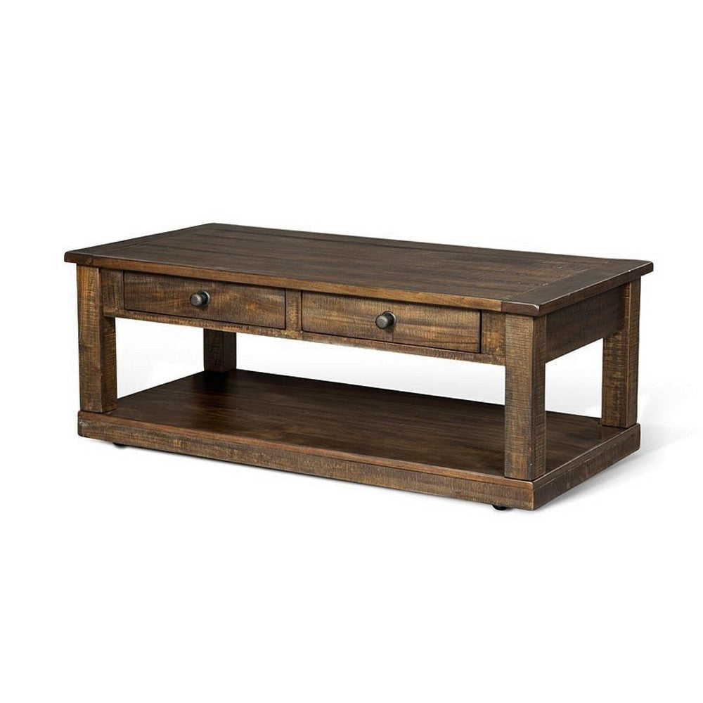 Flint Coffee Table 2 Drawers Shelf Dark Brown Mahogany 48’’ Top BM325518